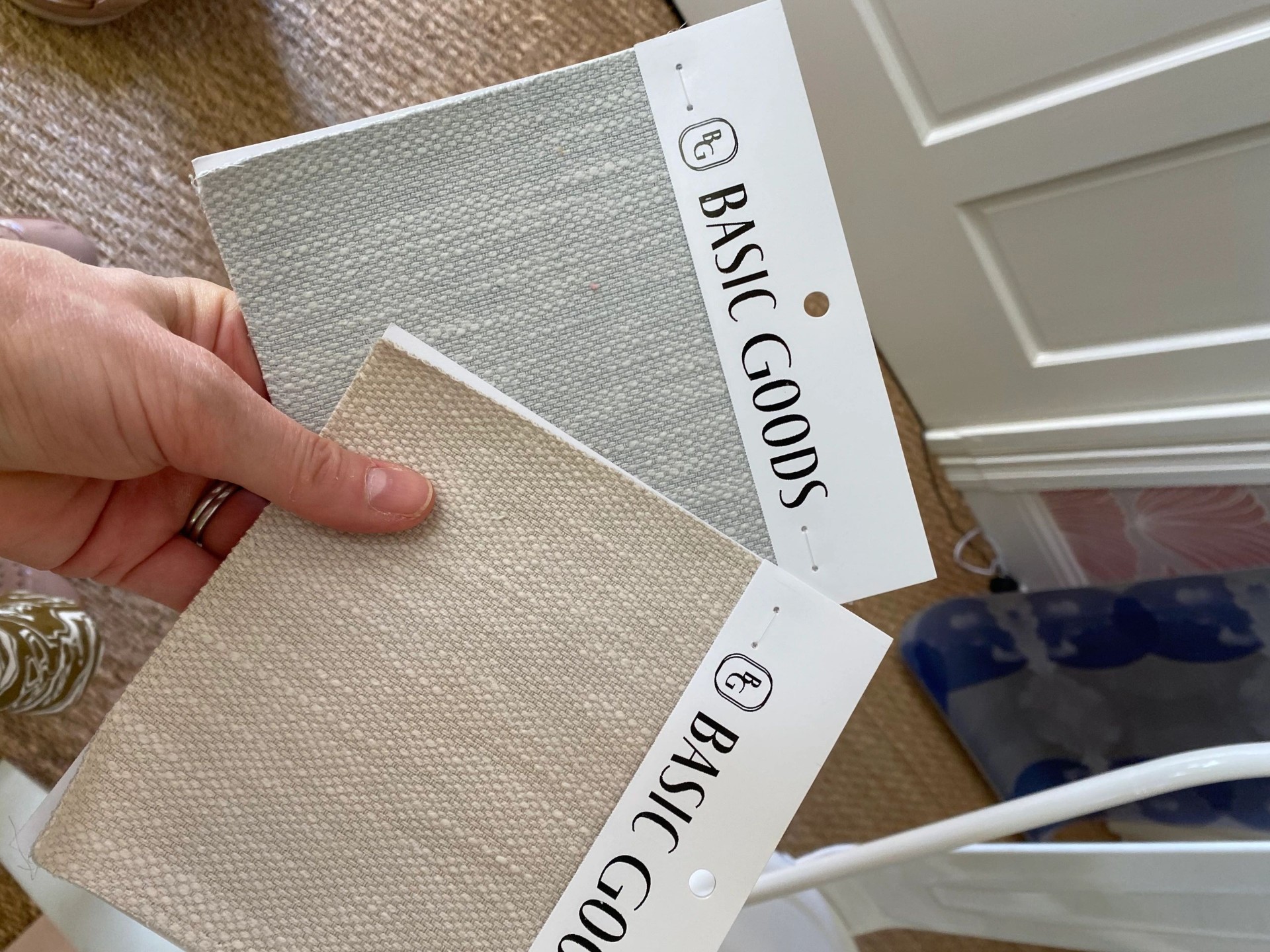 Textured Basic Goods linen swatches in hand